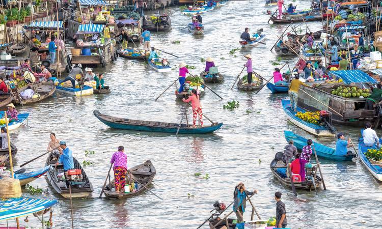 Marknad vid Mekongfloden