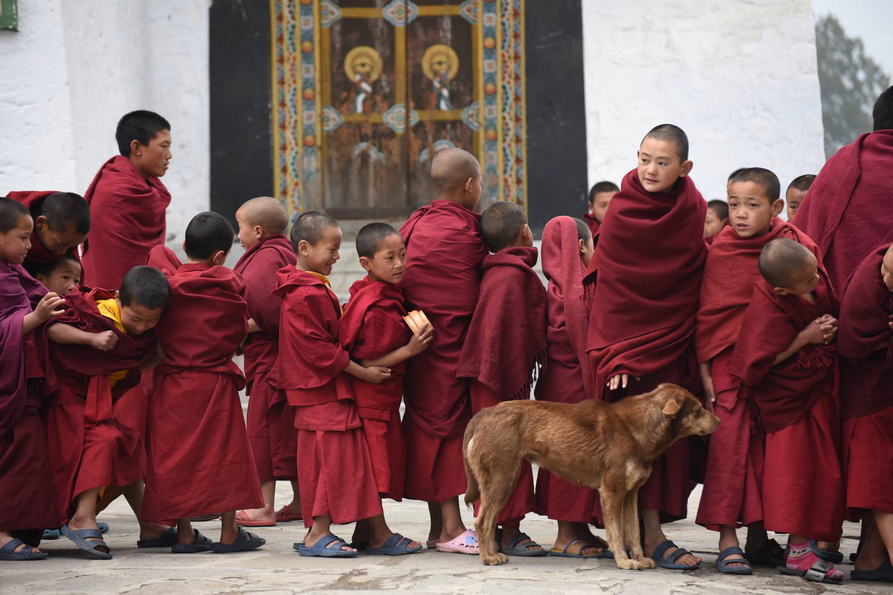 I väntan på te och bröd vid klostret i Tawang