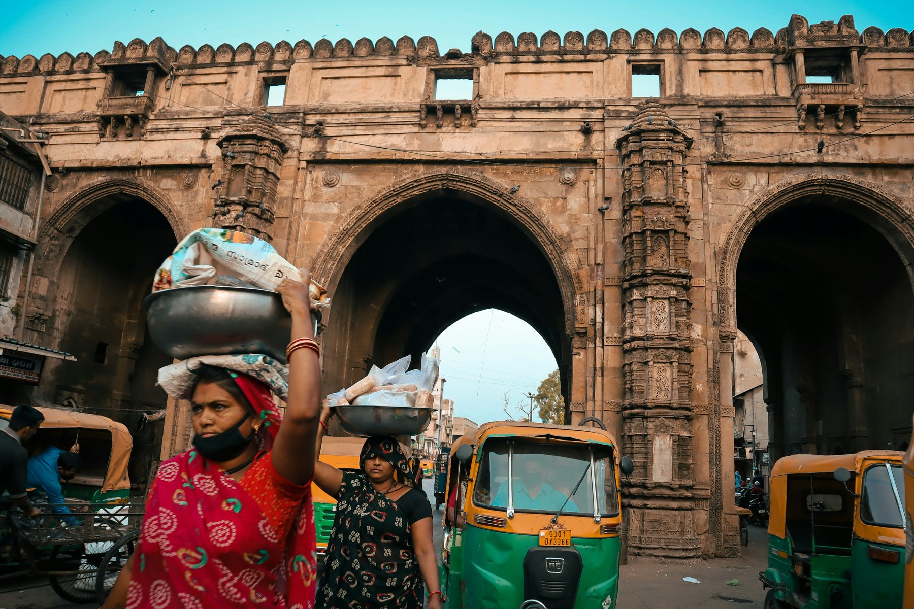 Den gamla stadsdelen i Ahmedabad i Gujarat