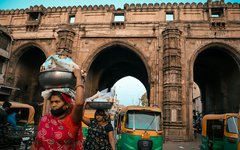 Den gamla stadsdelen i Ahmedabad i Gujarat