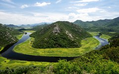 Du åker båt genom Skadar nationalpark