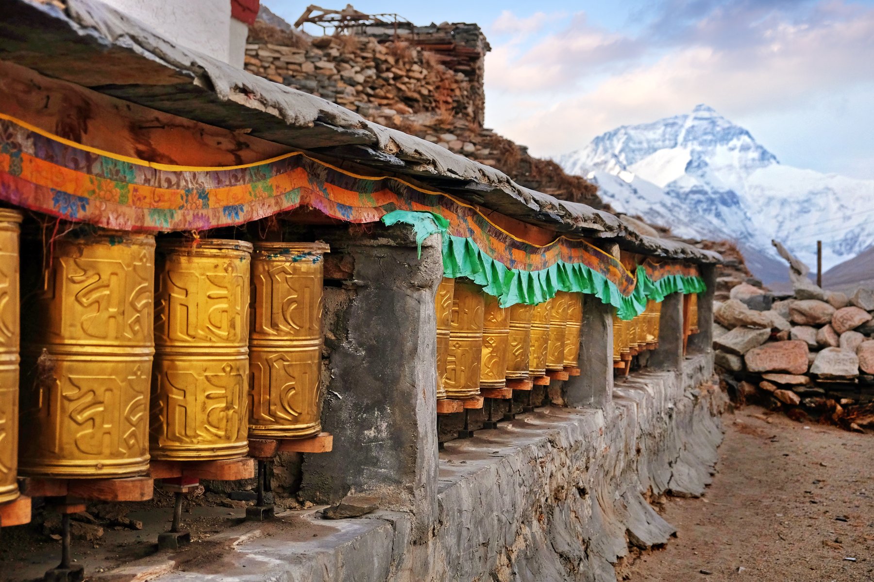 Bönehjul vid Rumbuk med utsikt över Mt Everest