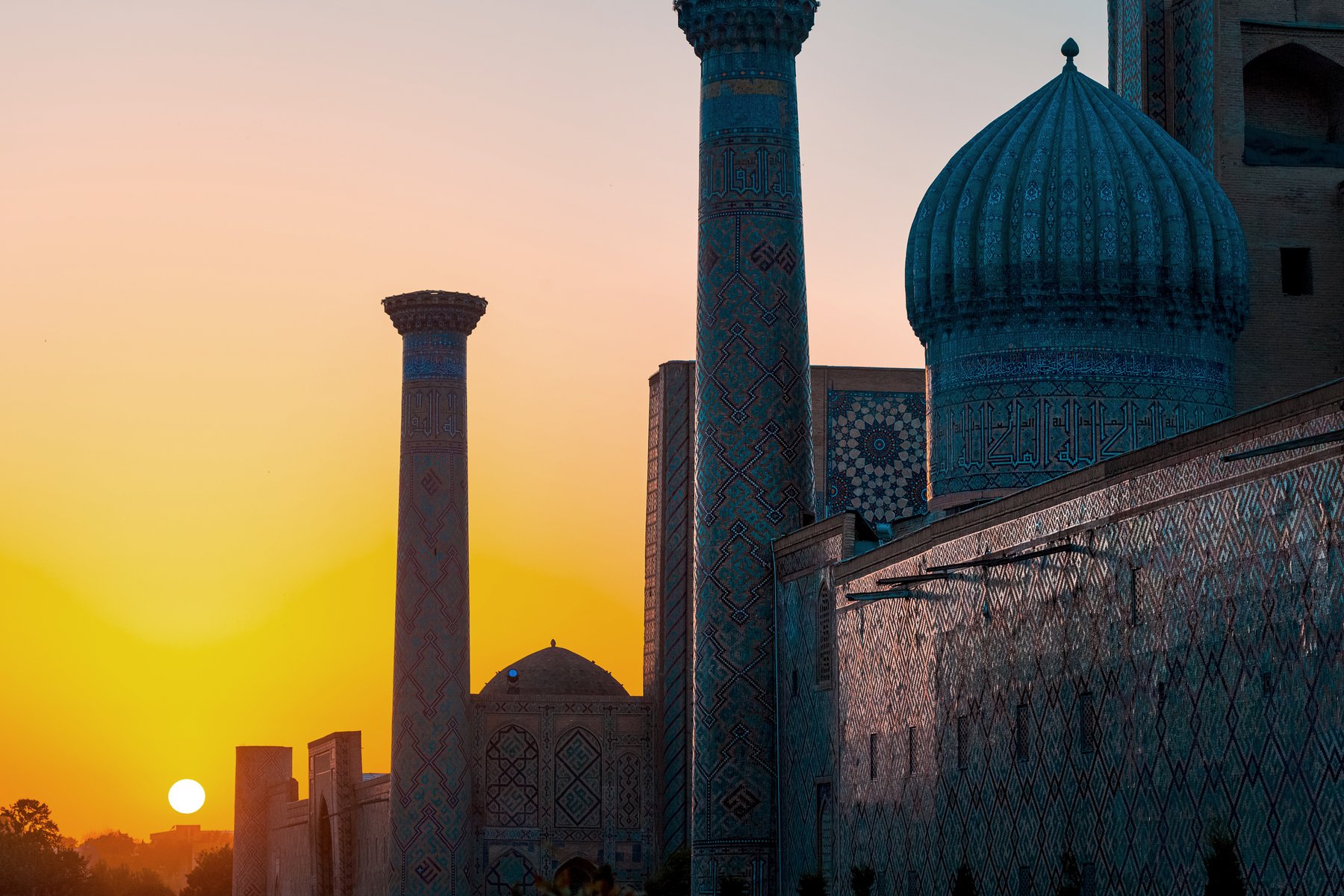 Solnedgång i magiska världsarvet Samarkand