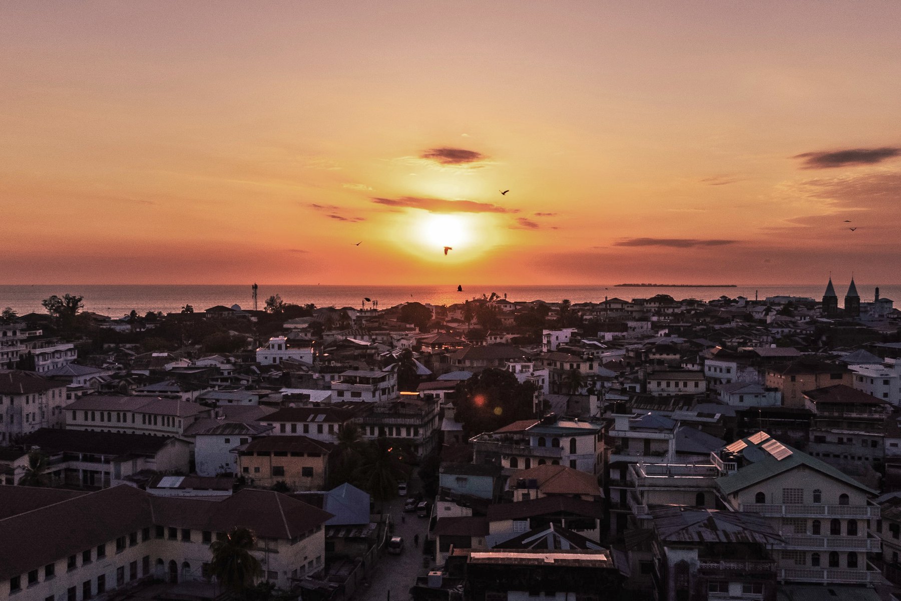 Stone Town på Zanzibar i solnedgång