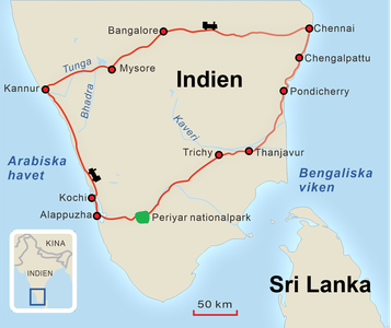 Karta familjeresan Södra Indien